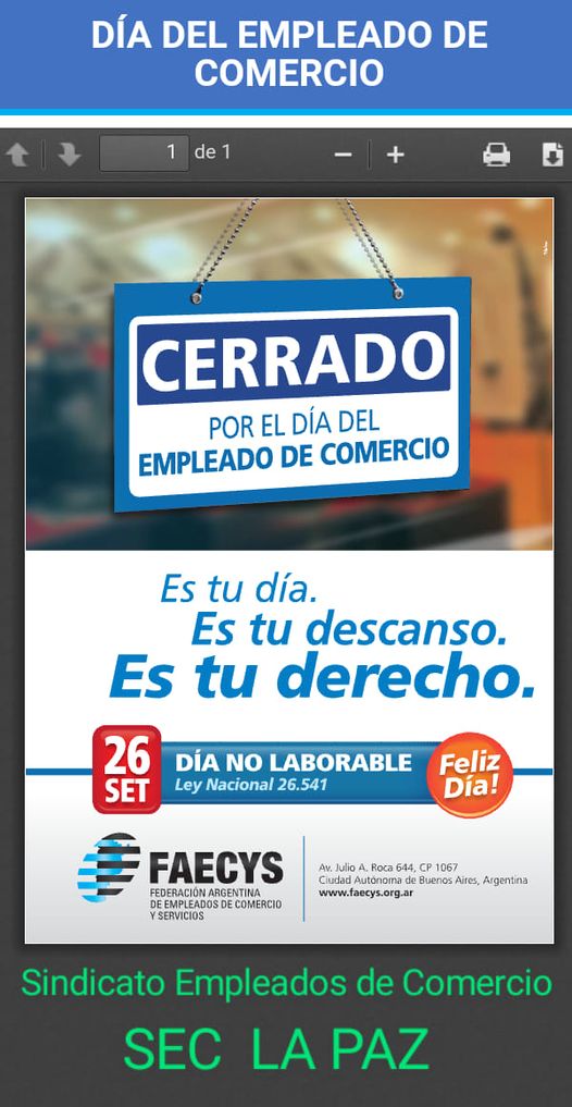 26 e septiembre “Dia del empleado de comercio”