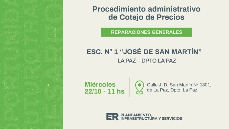 La Paz: Con mejoras en la instalación eléctrica, se intervendrá la Escuela Nº 1 San Martín