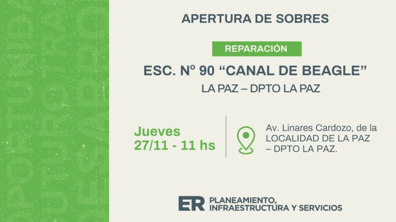 La Paz: Se sumará un nuevo espacio áulico en la Escuela Nº 90 Canal de Beagle