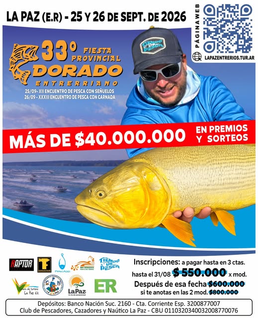 En septiembre La Paz los espera en 33° Fiesta Provincial del Dorado Entrerriano.
