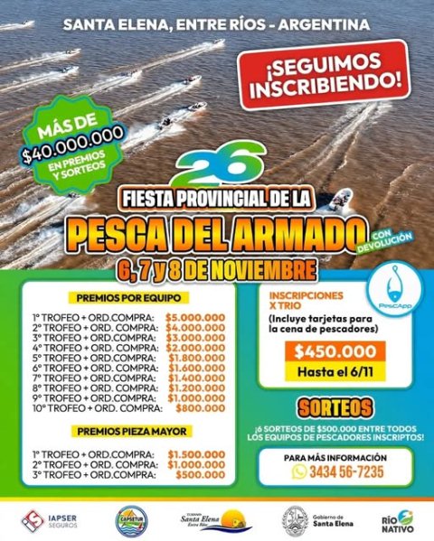 Santa Elena: Continúan las inscripciones para 26ª Fiesta Provincial de la Pesca del Armado